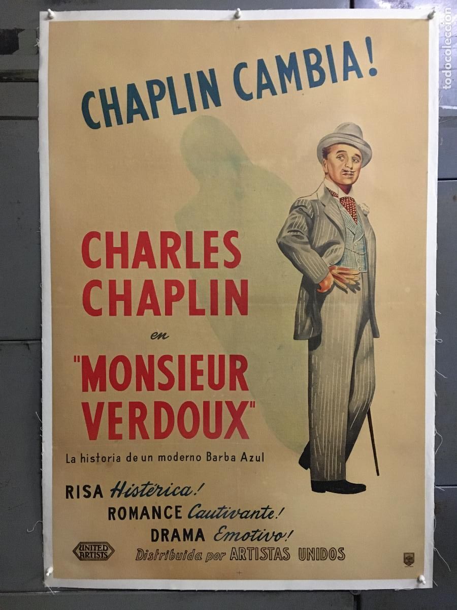 Kino: R0617 MONSIEUR VERDOUX CHARLES CHAPLIN POSTER ORIGINAL ARGENTINO 75X110 ENTELADO LITOGRAFIA