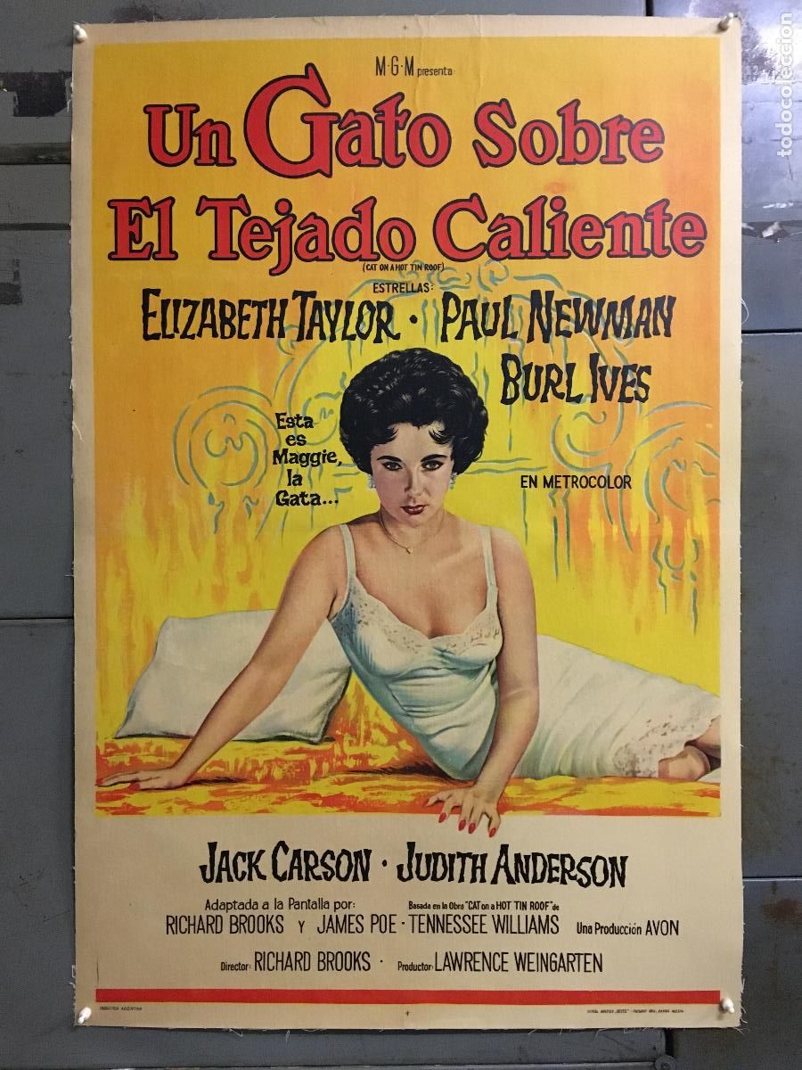 Cine: R0555 LA GATA TEJADO ZINC TAYLOR NEWMAN POSTER ORIGINAL ARGENTINO 75X110 ENTELADO LITOGRAFIA