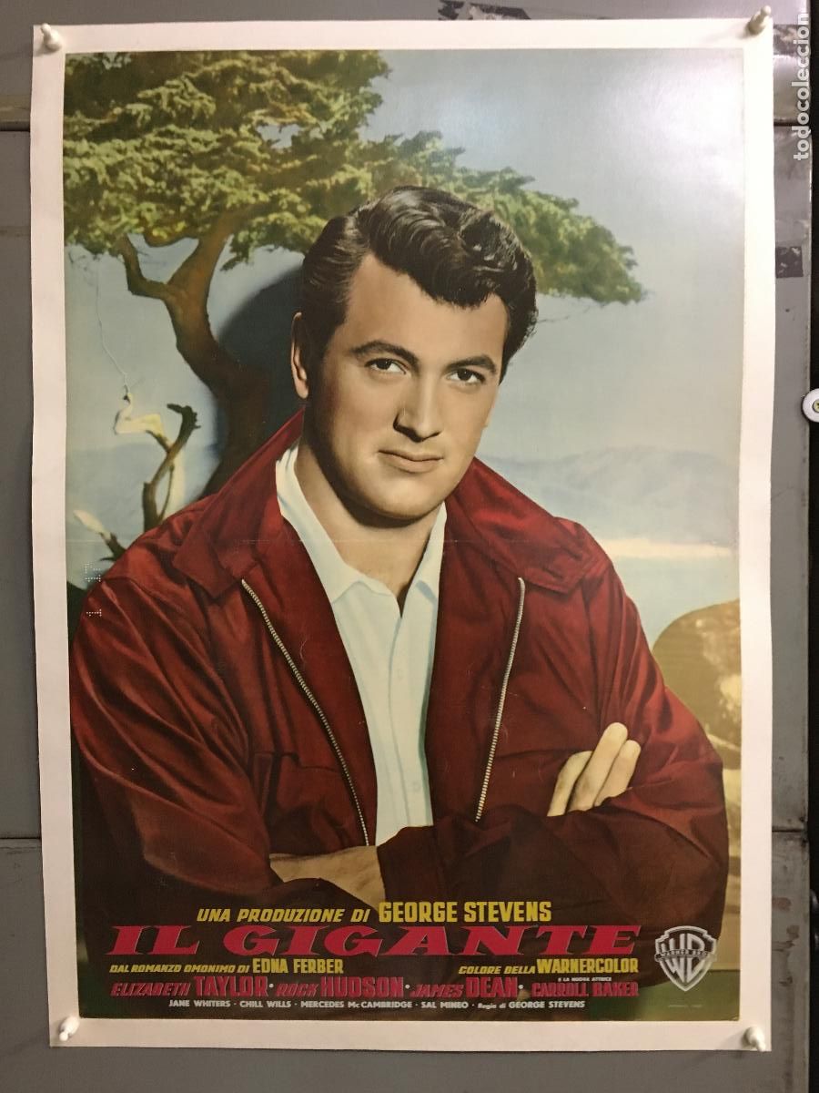 Cine: R0631 GIGANTE ROCK HUDSON TAYLOR DEAN POSTER ITALIANO ORIGINAL 48X68 ENTELADO