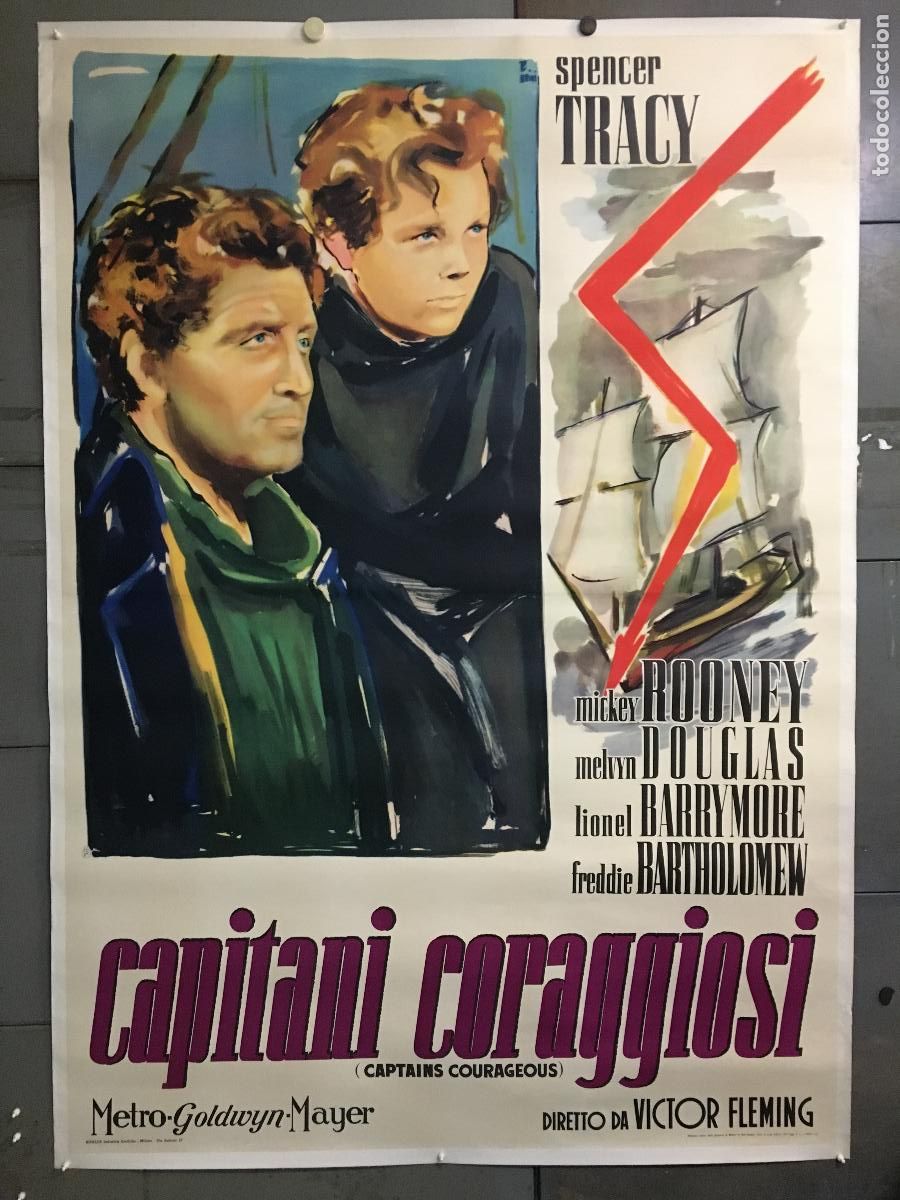 Cinema: R0674 CAPITANES INTREPIDOS SPENCER TRACY BRINI POSTER ORIGINAL ITALIANO 140X200 ENTELADO