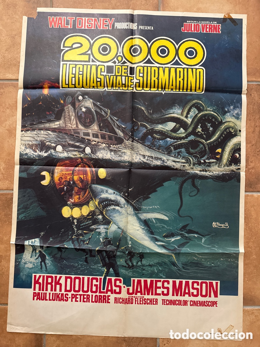 Cine: 20000 LEGUAS DE VIAJE SUBMARINO WALT DISNEY JULIO VERNE POSTER ORIGINAL 70X100 ESPA&Ntilde;OL R-76