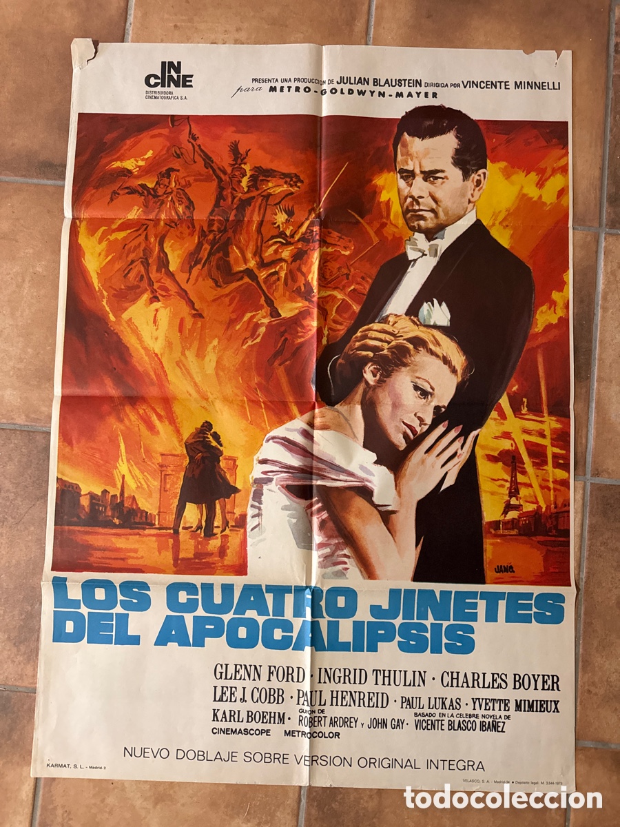 Cine: LOS CUATRO JINETES DEL APOCALIPSIS GLENN FORD CHARLES BOYER POSTER ORIG 70X100 ESPA&Ntilde;OL R-73