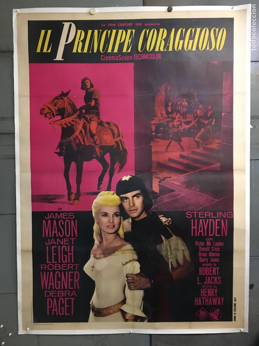 Cine: R0681 EL PRINCIPE VALIENTE ROBERT WAGNER JANET LEIGH POSTER ITALIANO 140X200 ENTELADO