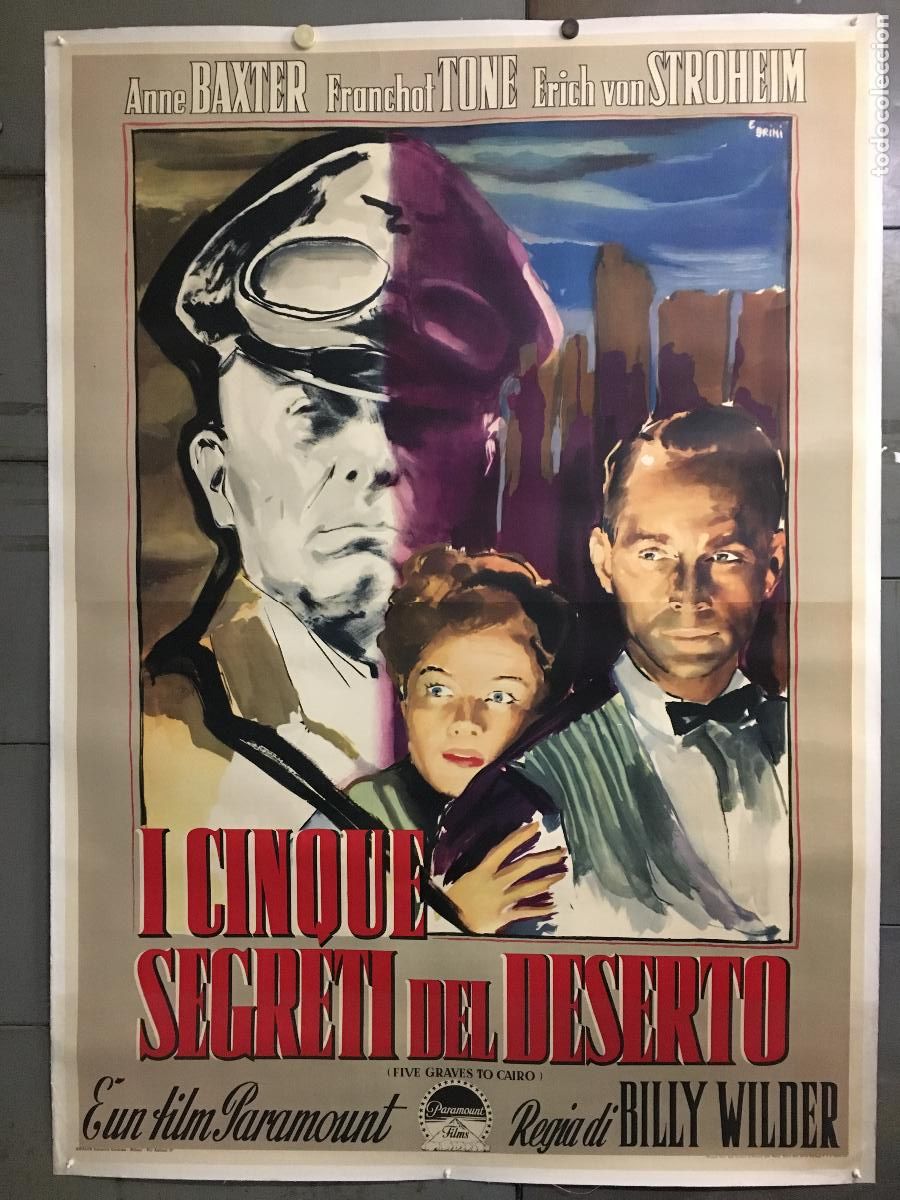 Cinema: R0685 5 TUMBAS AL CAIRO BILLY WILDER ANNE BAXTER BRINI POSTER ITALIANO 140X200 ENTELADO