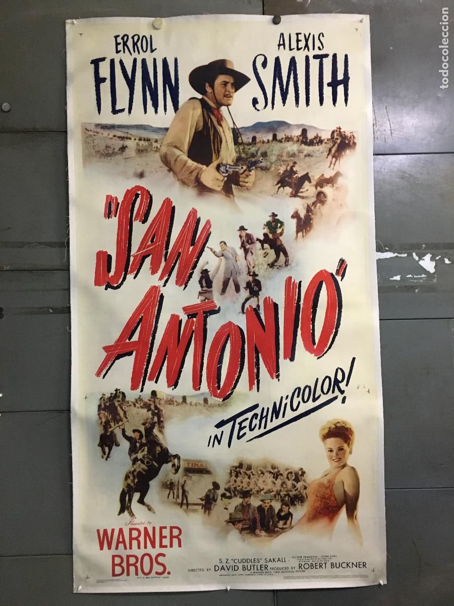 Cine: R0687 SAN ANTONIO ERROL FLYNN POSTER ORIGINAL AMERICANO 3 hojas 105X210 ENTELADO