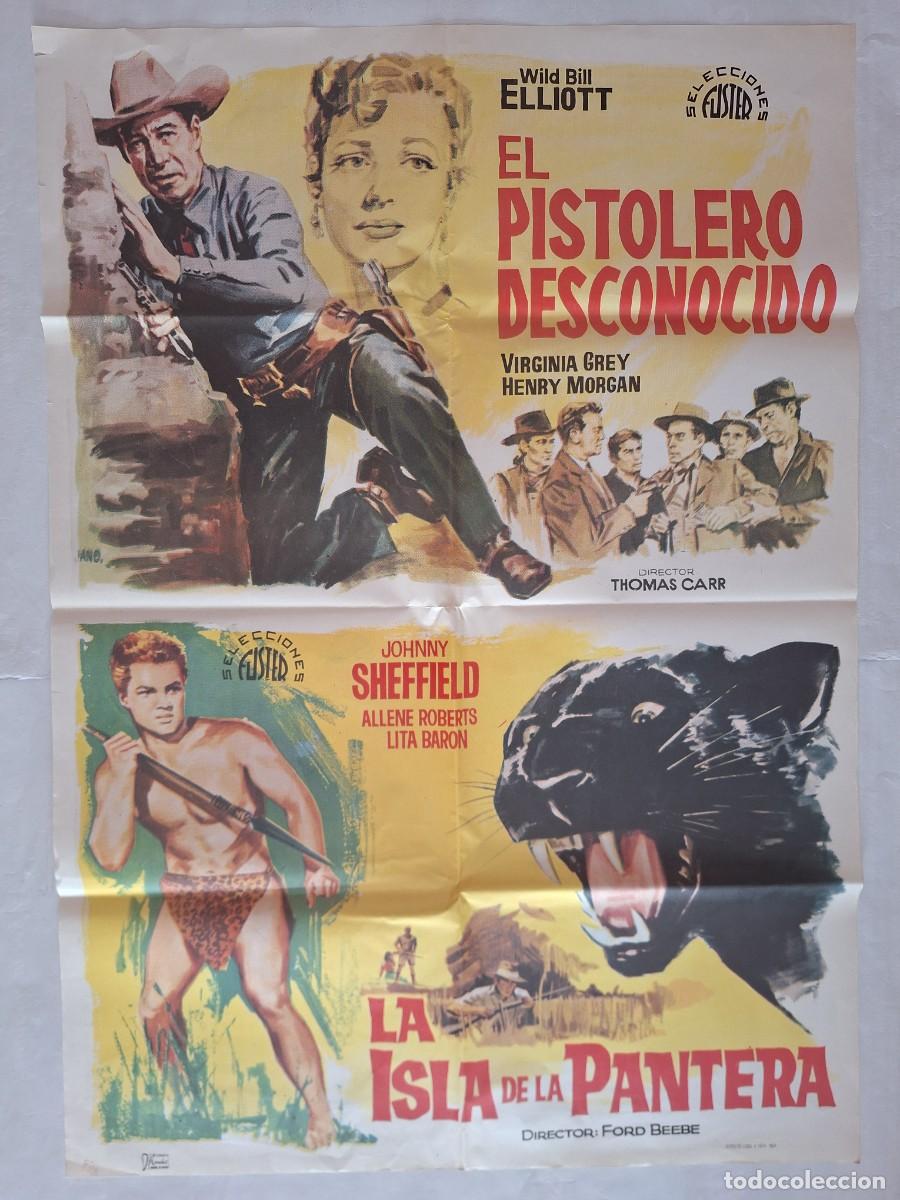 Cine: CARTEL CINE DOBLE SESION EL PISTOLERO DESCONOCIDO LA ISLA DE LA PANTERA 1964 JANO RV C-1581