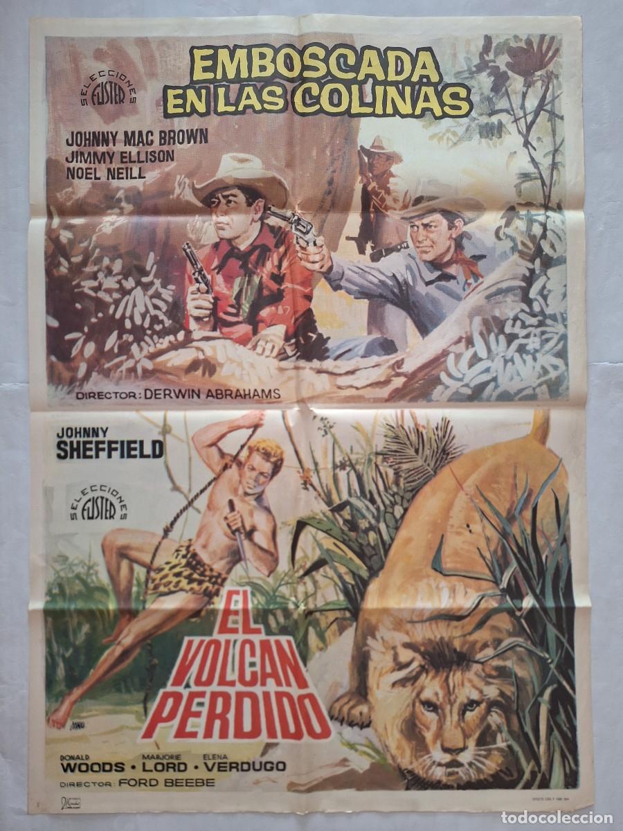Cine: CARTEL CINE DOBLE SESION EMBOSCADA EN LAS COLINAS Y EL VOLCAN PERDIDO 1964 JANO RV P-1582
