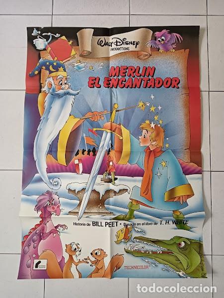 Kino: VKD 2865 MERLIN EL ENCANTADOR WALT DISNEY POSTER ORIGINAL 70X100 ESPA&Ntilde;OL R-80S raro