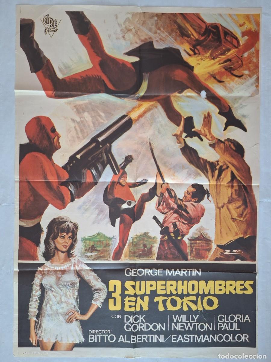 Cine: ANTIGUO CARTEL CINE 3 SUPERHOMBRES EN TOKIO A&Ntilde;O 1972 RV C-1596