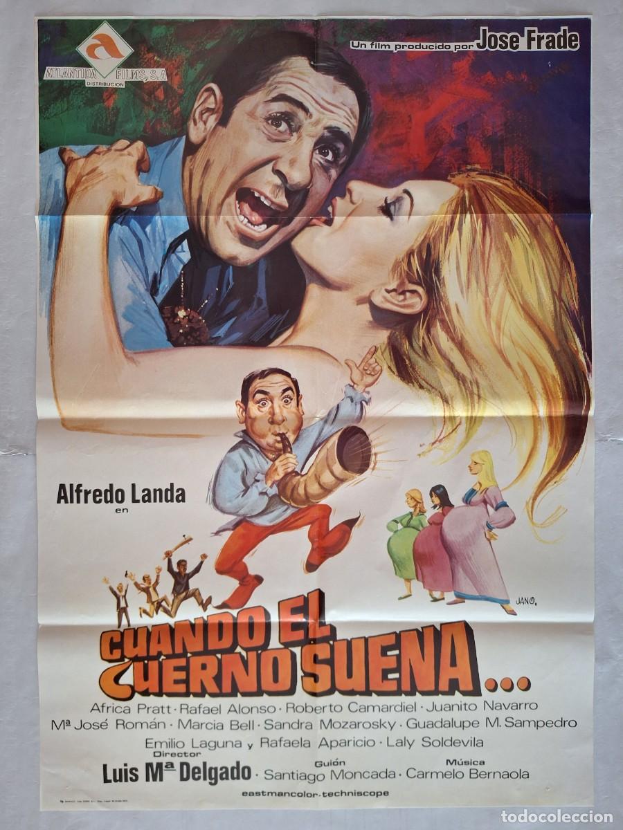 Cine: ANTIGUO CARTEL CINE CUANDO EL CUERNO SUENA ALFREDO LANDA A&Ntilde;O 1974 JANO RV CC-1271