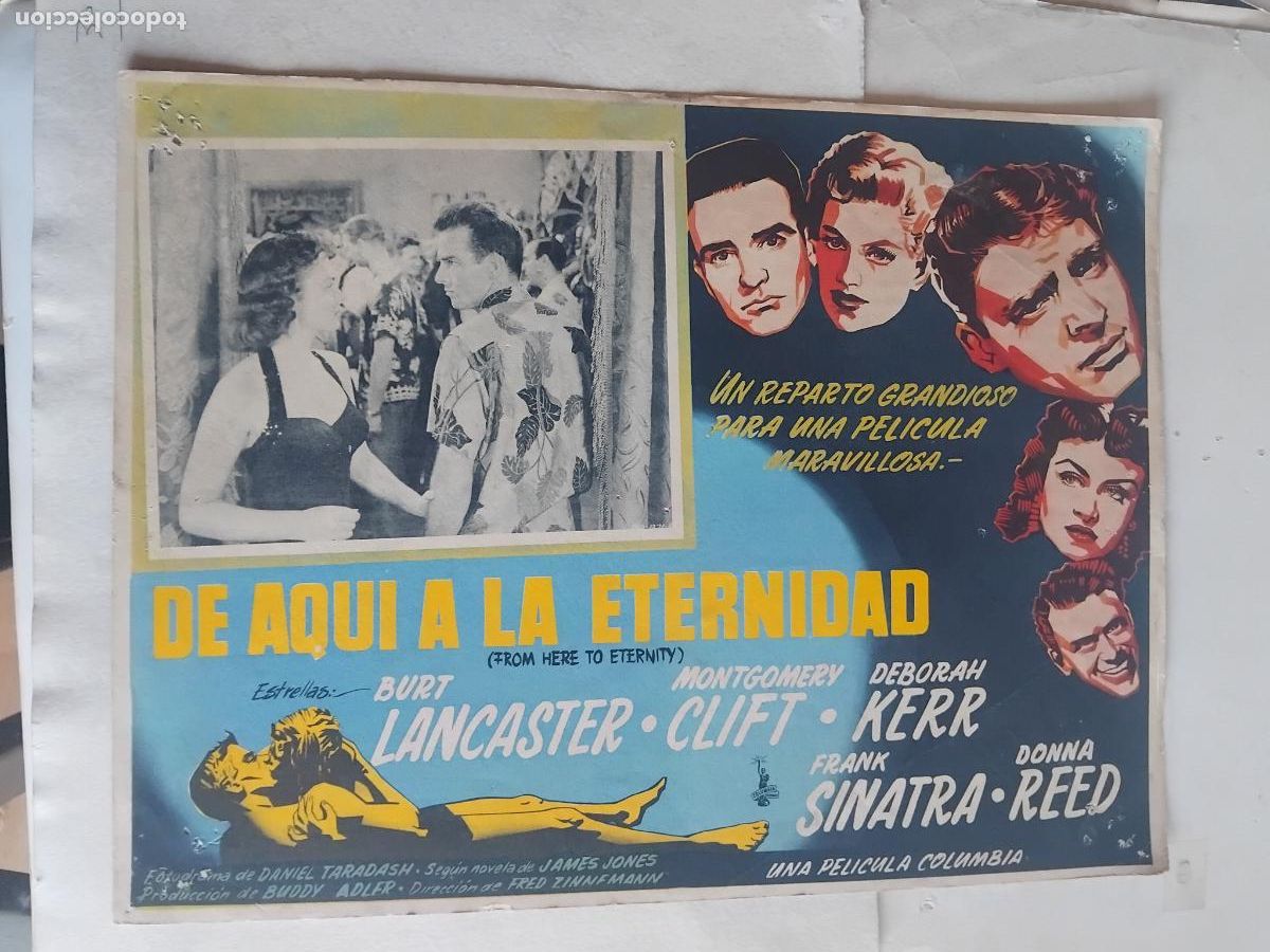 Cine: CARTEL DE CINE DE AQUI A LA ETERNIDAD. BURT LANCASTER. MONTGOMERY CLIFF. DEBORA KERR. 42x32 CM