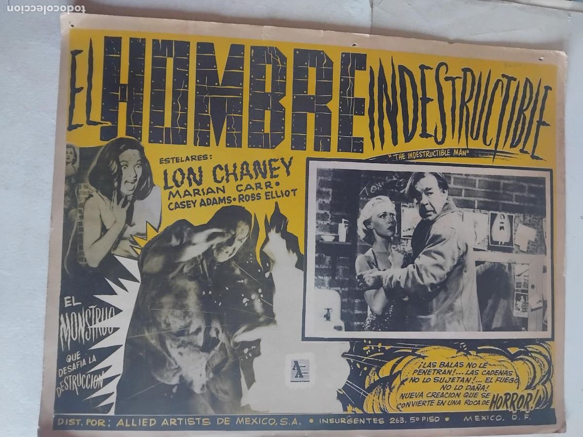 Cine: EL HOMBRE INDESTRUCTIBLE. LON CHANEY. ANTIGUO CARTEL DE CINE EN CARTON 32 X 42 CM. MEXICO.