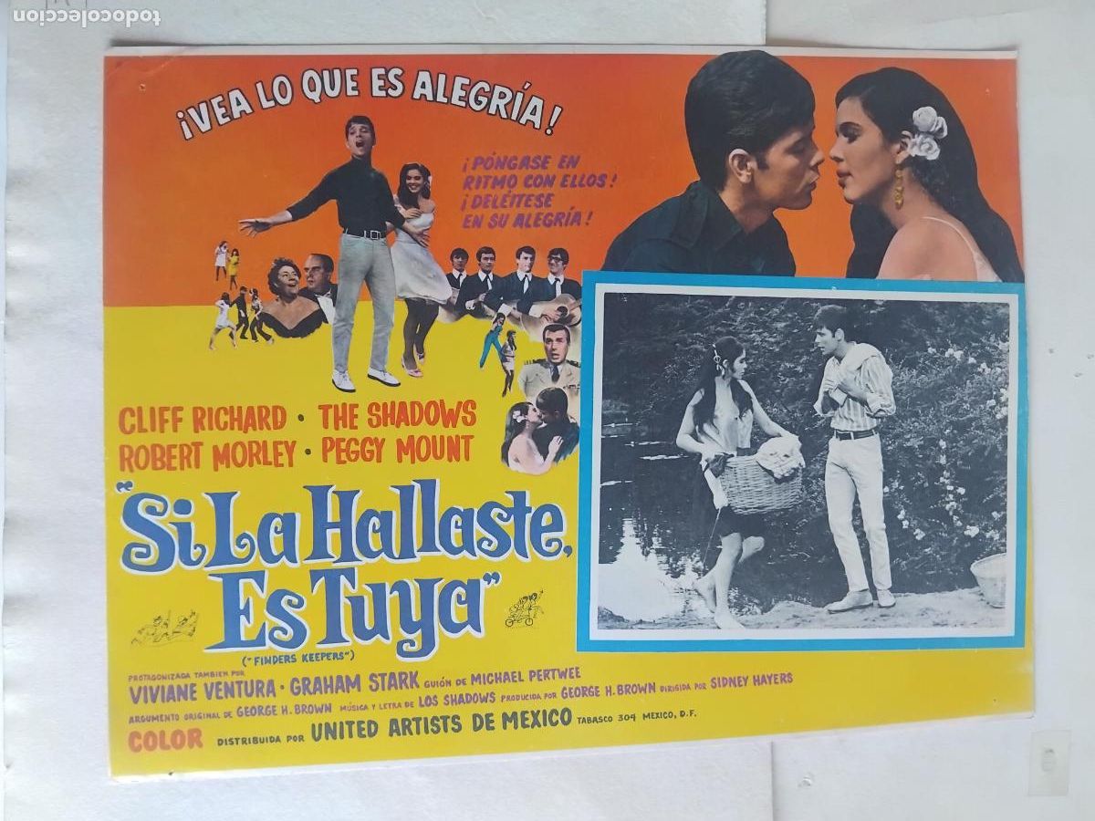 Cine: SI LA HALLASTE ES TUYA. CLIFF RICHARD. CARTEL DE CINE UNITED ARTISTS DE MEXICO. 32 X 42 CM.