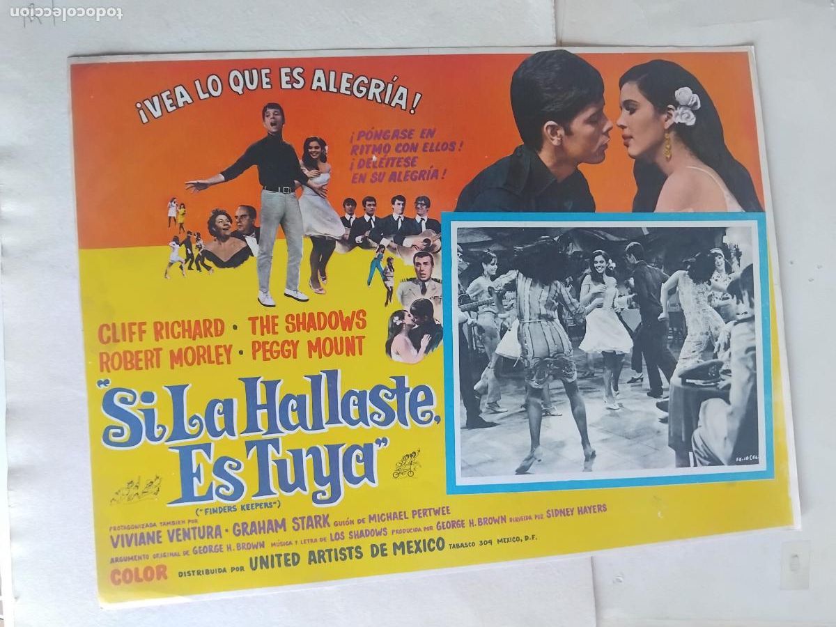 Cine: SI LA HALLASTE ES TUYA. CLIFF RICHARD. CARTEL DE CINE UNITED ARTISTS DE MEXICO. 32 X 42 CM.