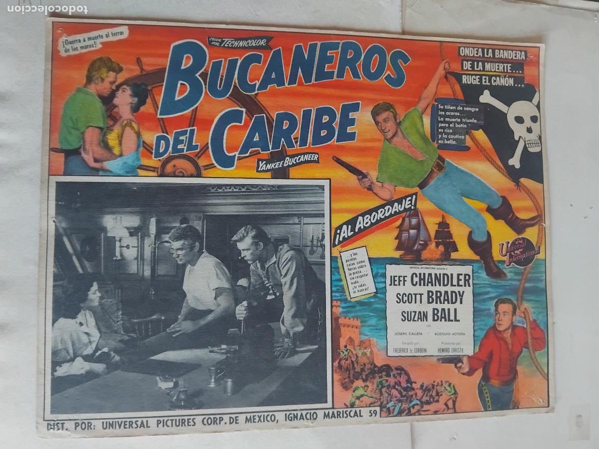 Cine: BUCANEROS DEL CARIBE. JEFF CHANDLER. CARTEL DE CINE UNIVERSAL PICTURES. MEXICO. 32 X 42 CM.