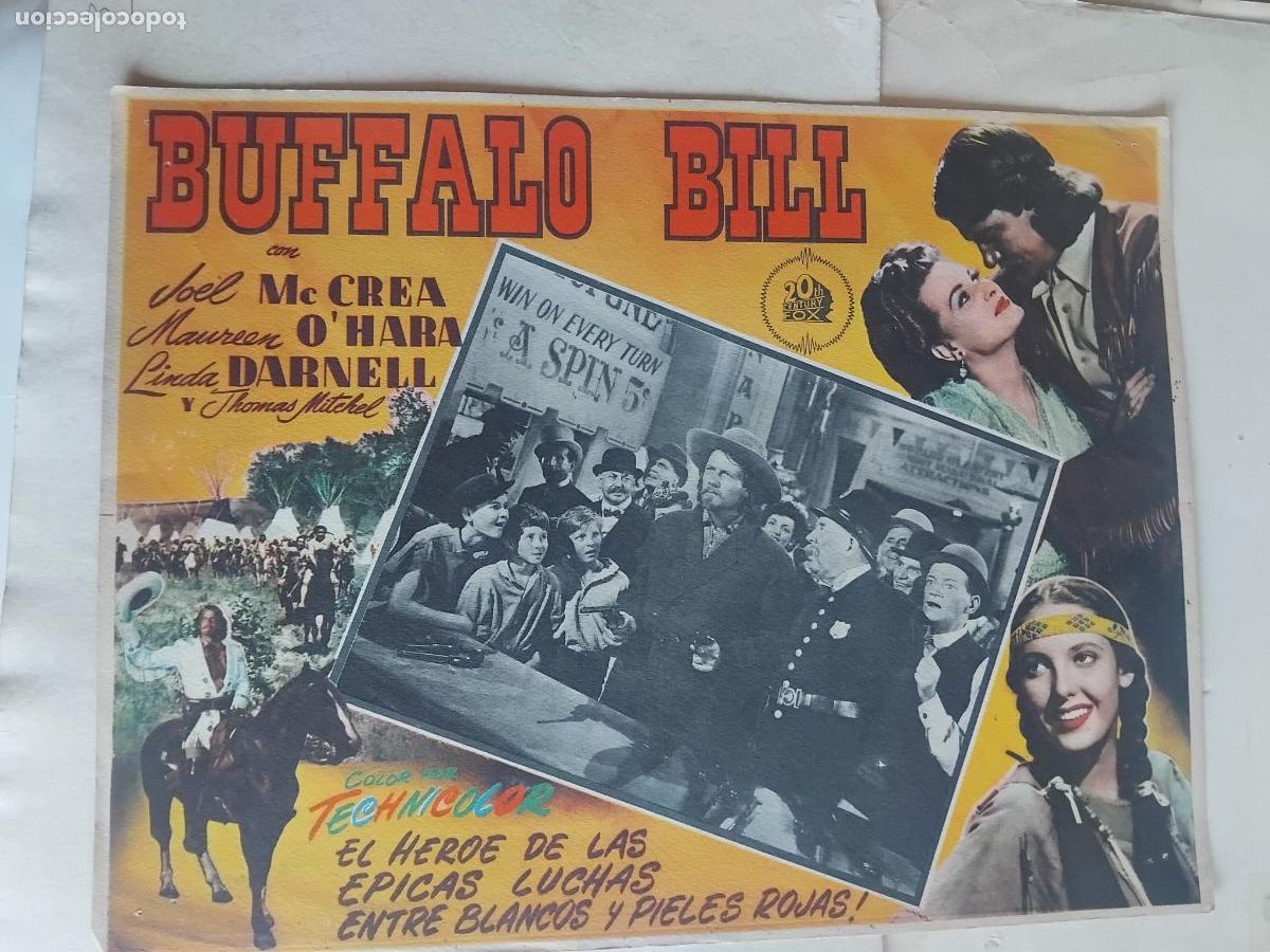 Cine: BUFALO BILL. JOEL McCREA. MAUREEN O'HARA. CARTEL DE CINE. 32 X 42 CM.