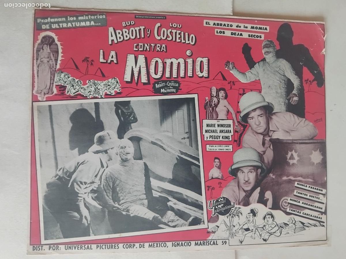 Cine: CARTEL DE CINE EN CARTULINA. ABBOTT Y COSTELLO CONTRA LA MOMIA . 42 X 32 CM.