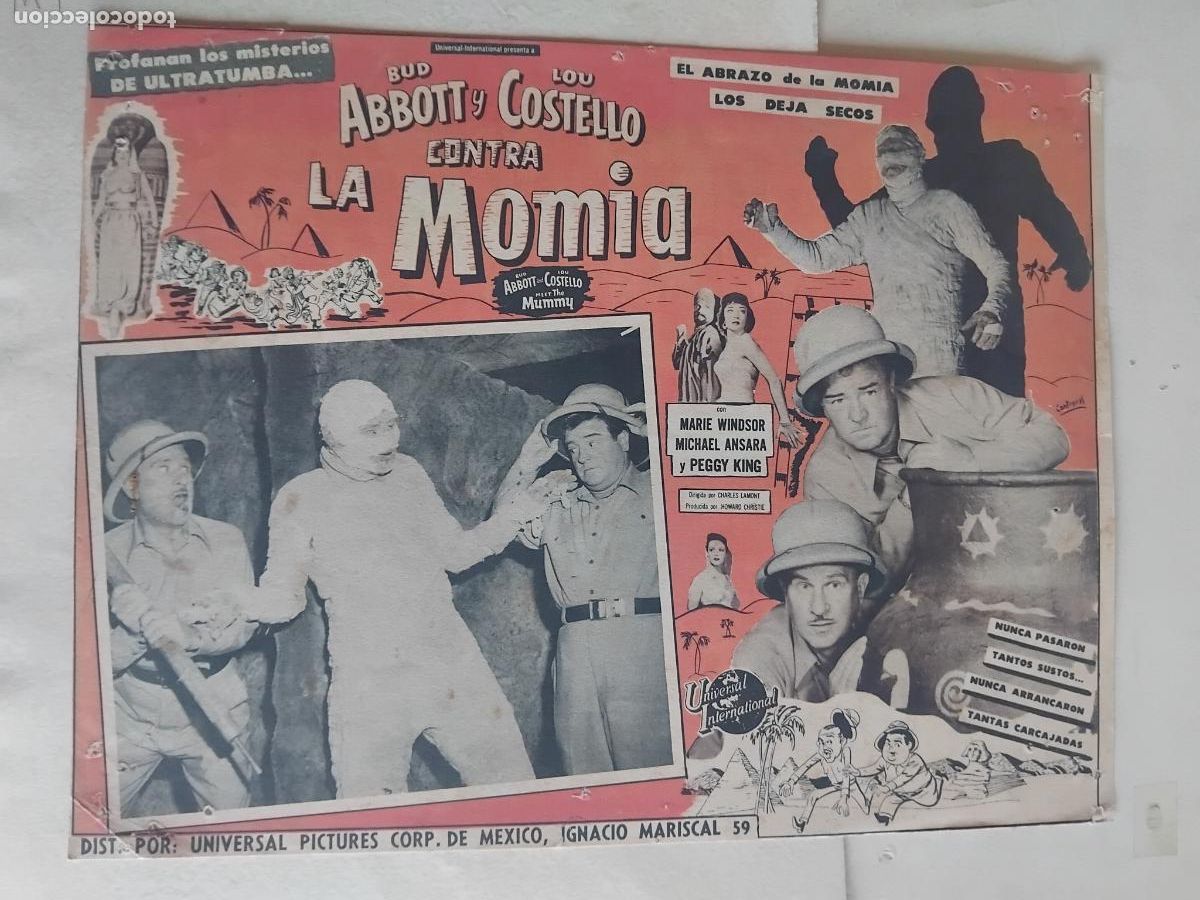 Cine: CARTEL DE CINE EN CARTULINA. ABBOTT Y COSTELLO CONTRA LA MOMIA . 42 X 32 CM.
