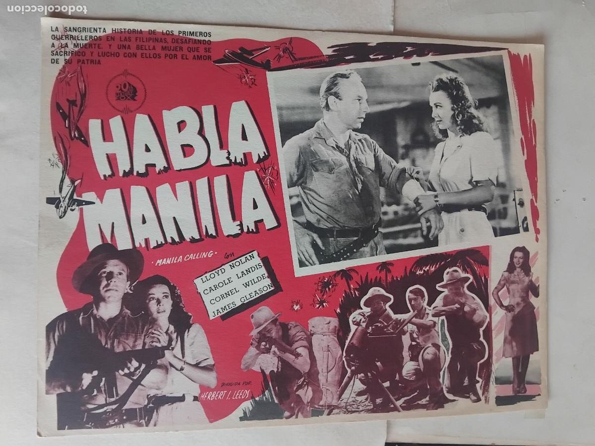 Cine: CARTEL DE CINE HABLA MANILA. LLOYD NOLAN. CAROLE LANDIS. CORNEL WILDE 42 X 32 CM.