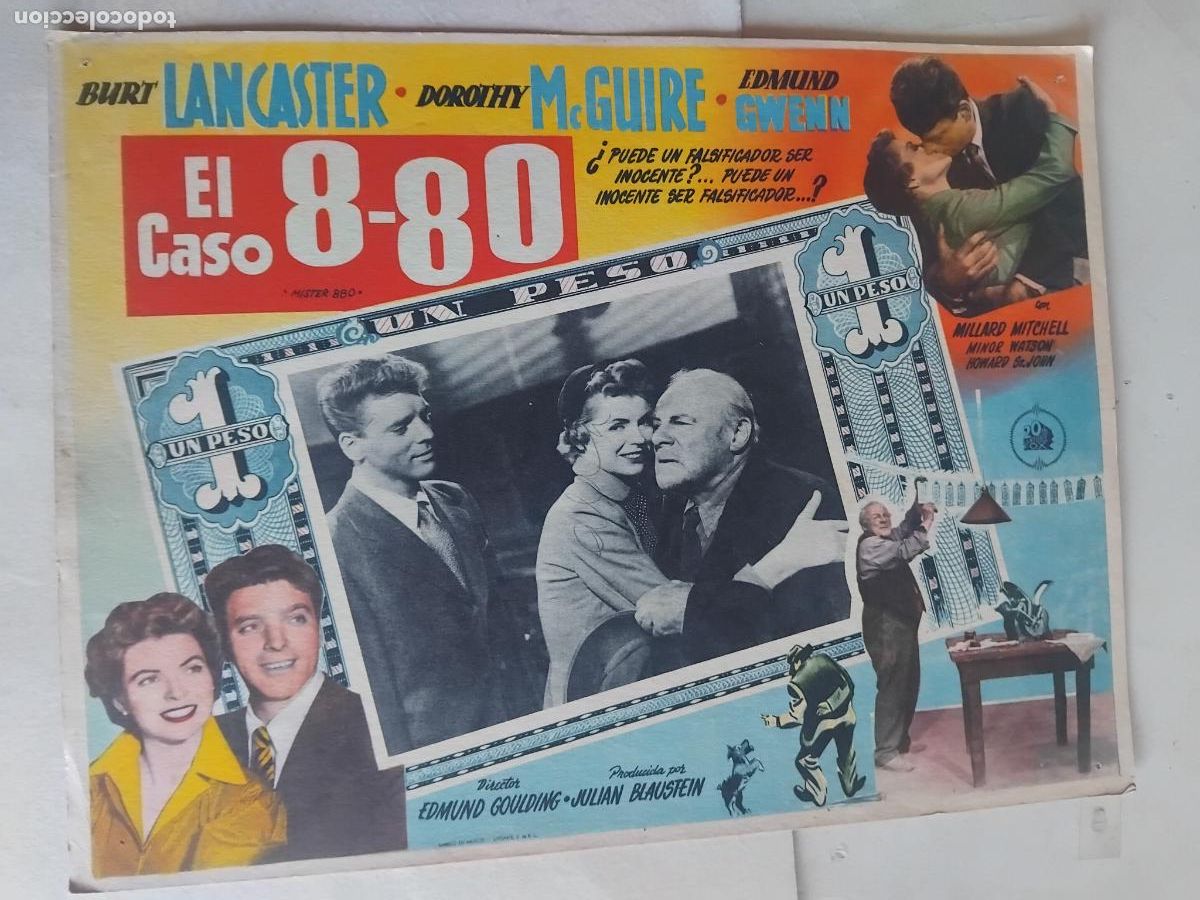Cine: EL CASO 8-80. BURT LANCASTER. DOROTHY McGUIRE. CARTEL DE CINE 42 X 32 CM.