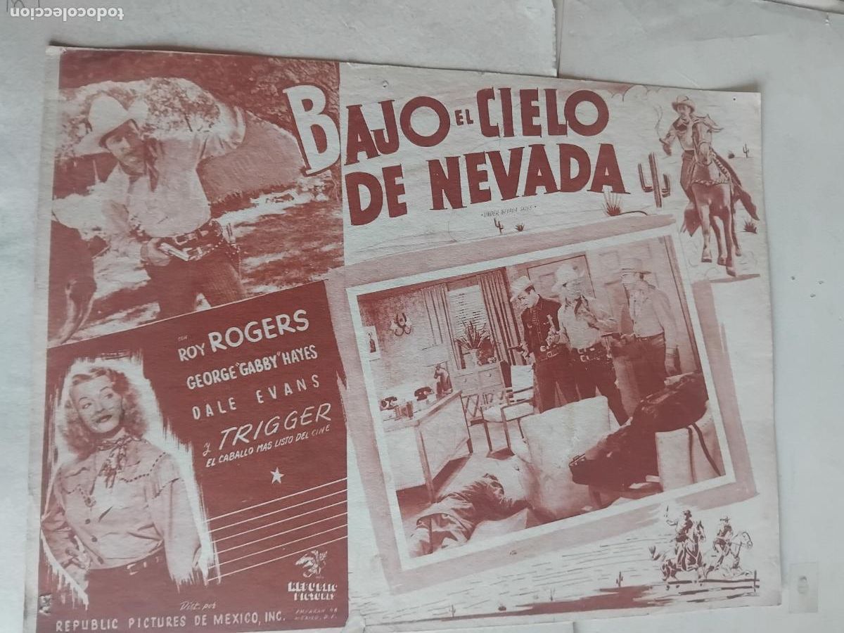 Cine: BAJO EL CIELO DE NEVADA. ROY ROGERS. CARTEL DE CINE 42 X 32 CM.