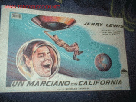 Cinema: ANTIGUO FOLLETO PELICULA UN MARCIANO EN CALIFORNIA DE JERRY LEWIS.