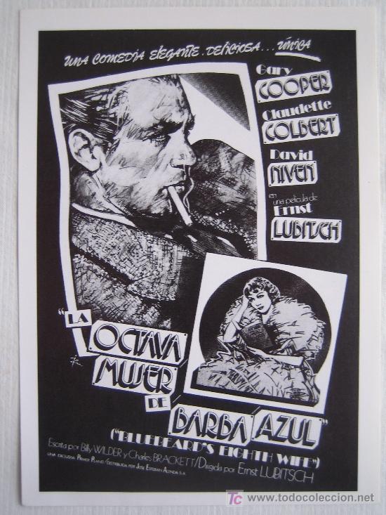 Cine: La octava mujer de Barba Azul - Gary Cooper ernst lubitsch - Folleto reproduccion