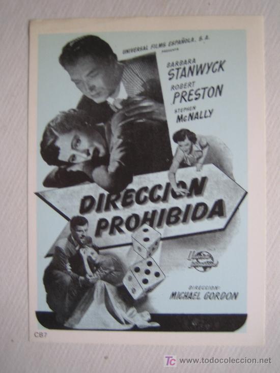 Kino: Direccion prohibida - folleto reproduccion - barbara stanwyck robert preston