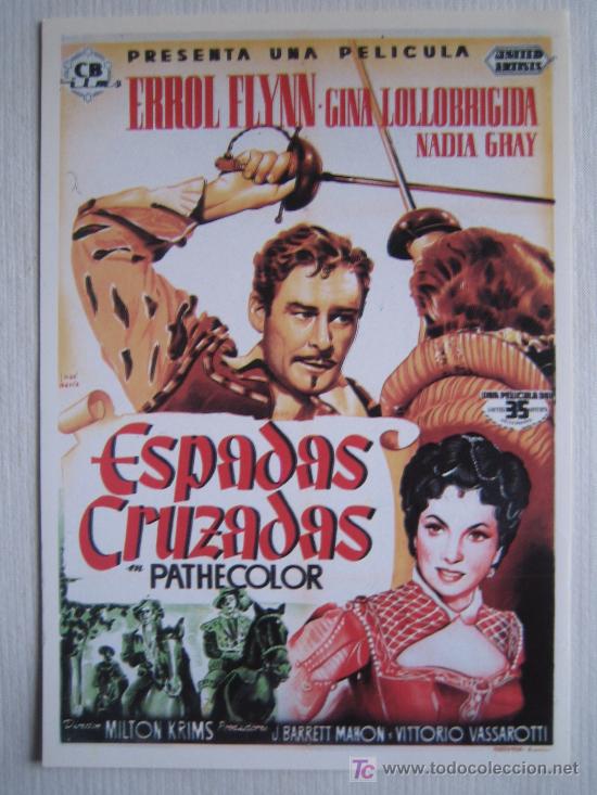 Cinema: Espadas cruzadas - folleto reproduccion - errol flynn gina lollobrigida nadia gray