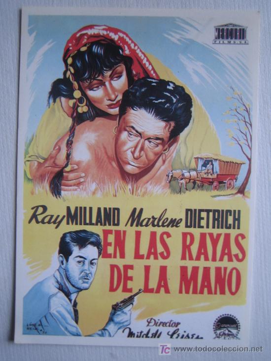 Cine: En las rayas de la mano - folleto reproduccion - marlene dietrich ray milland