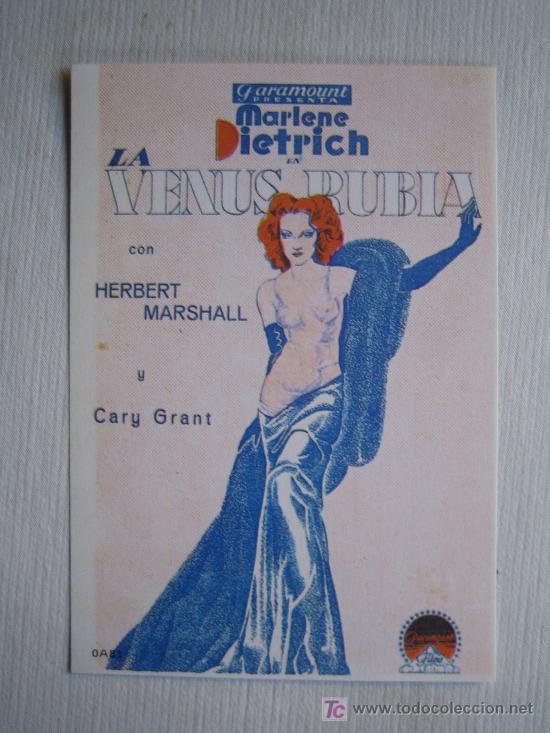 Cine: La venus rubia- folleto reproduccion - marlene dietrich cary grant