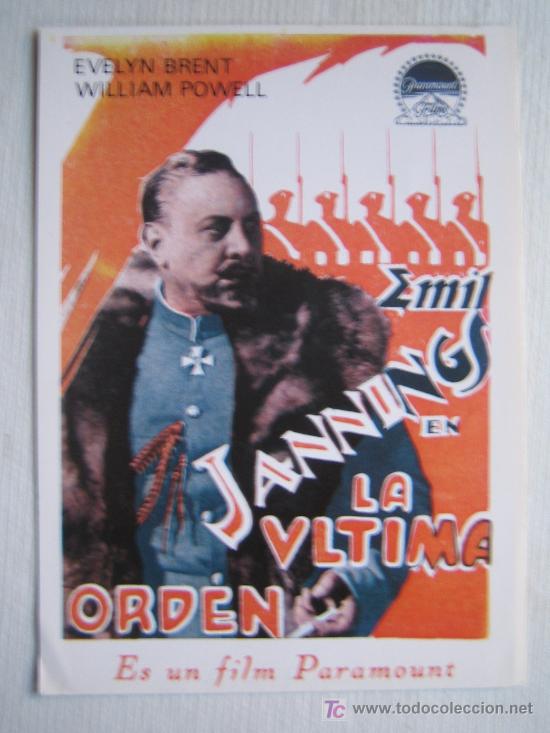 Kino: La ultima orden - folleto reproduccion - emil jannings