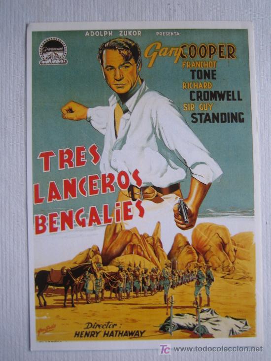 Cine: Tres lanceros bengalies - gary cooper- folleto reproduccion - henry hathaway