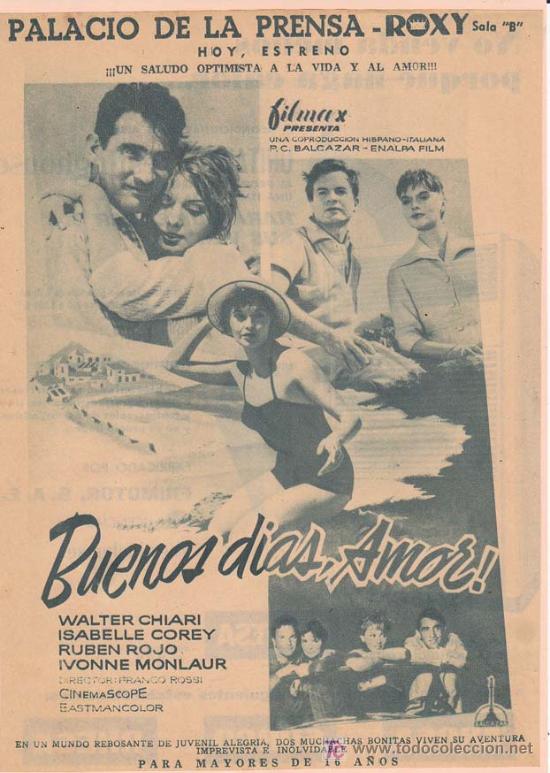 Kino: BUENOS DIAS AMOR !: Director: Franco Rossi - Actores: Walter Chiari, Isabelle Corey, Rub&eacute;n Rojo, Ivo