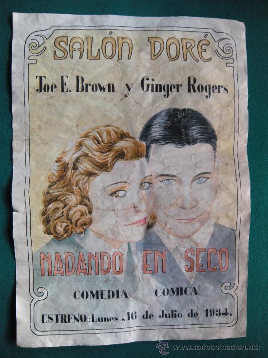 Kino: CARTEL PEL&Iacute;CULA PINTADO A MANO. NADANDO EN SECO. A&Ntilde;O 1934. SAL&Oacute;N DOR&Eacute;