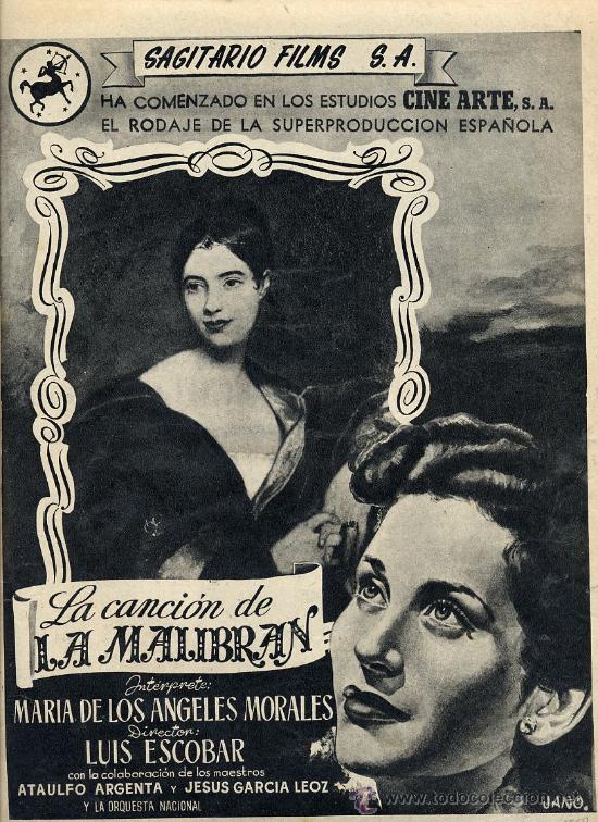 Kino: LA CANCION DE LA MALIBRAN 1950 CINE HOJA REVISTA