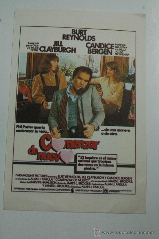 Kino: comenzar de nuevo - folleto de mano reproduccion - burt reynolds - candice bergen