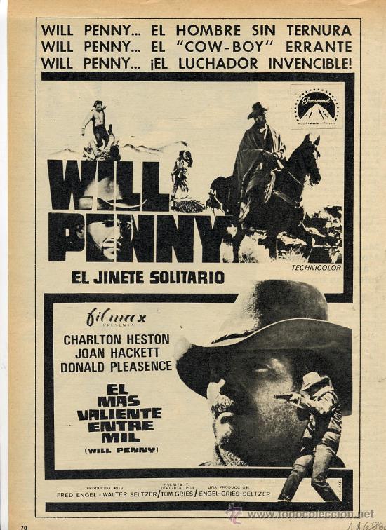 Cine: EL JINETE SOLITARIO WILL PENNY 1968 CHARLTON HESTON HOJA REVISTA