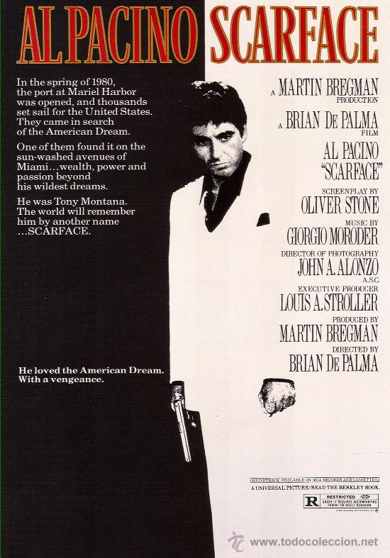 Kino: LAMINA  CARTEL DE CINE 60 X 85 cm. aprox.  EN PAPEL GRUESO (alta calidad) .SCARFACE.