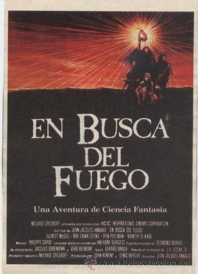 Kino: Mini cartel de pelicula: En busca del fuego (Coleccionable de la revista Teleprograma, a&ntilde;os 90)