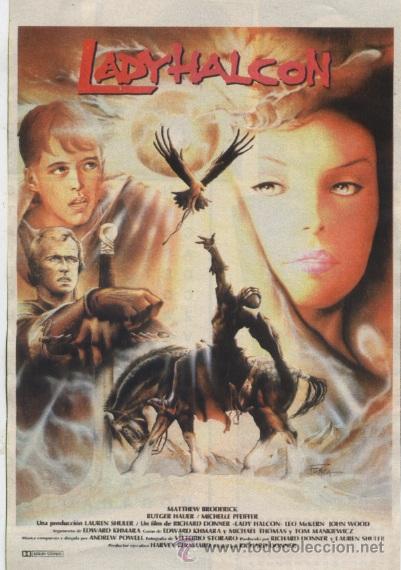 Kino: Mini cartel de pelicula: Lady Halcon (Coleccionable de la revista Teleprograma, a&ntilde;os 90)