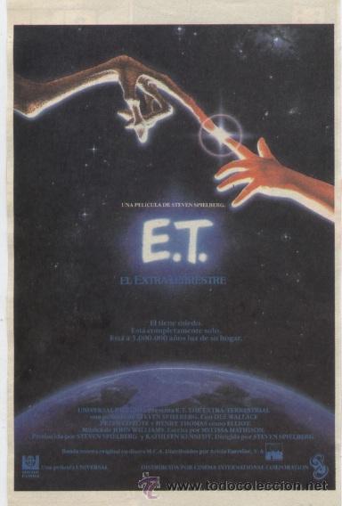 Kino: Mini cartel de pelicula: E.T. el extraterrestre (Coleccionable de la revista Teleprograma, a&ntilde;os 90)