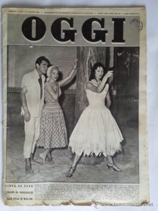 Cin&eacute;ma: REVISTA ITALIA 0GGI, N&ordm; 33, 1955, ELSA MARTINELLI, LINDA CHRISTIAN, EDMUND PURDOM