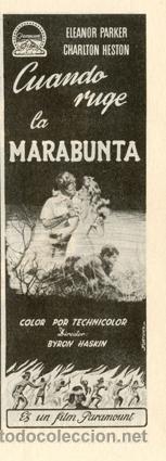 Cine: P&aacute;gina Publicidad *Cuando ruge la MARABUNTA &middot; Charlton Heston &middot; Eleanos Parker &middot; Paramount* A&ntilde;o 1955