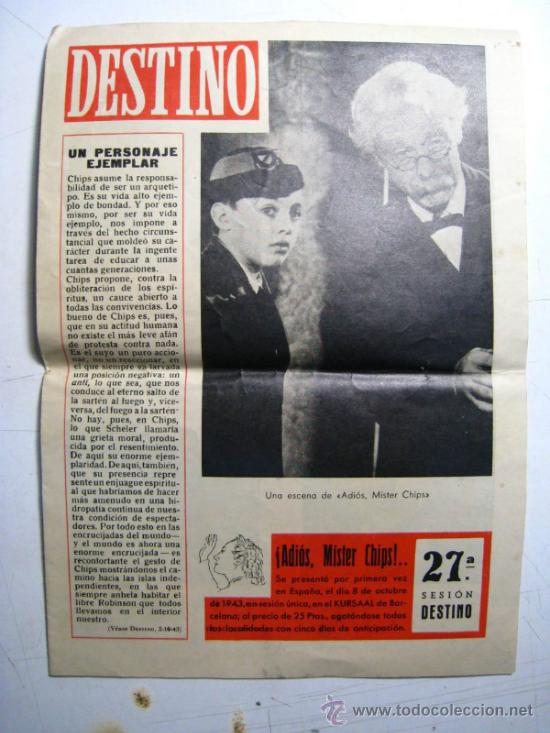 Cinema: DESTINO N&ordm; 27 PUBLICIDAD PELICULA ADIOS MISTER CHIPS