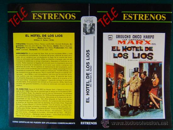 Cine: EL HOTEL DE LOS LIOS - GROUCHO-CHICO-HARPO - HERMANOS MARX - DECADA 1980 - CARATULA....