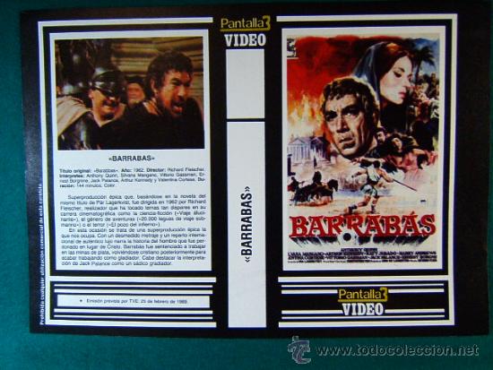 Cinema: BARRABAS-RICHARD FLEISCHER-ANTHONY QUINN-SILVANA MANGANO-VITTORIO GASSMAN-BARABBAS-1989-CARATULA...