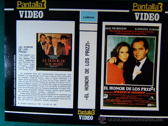 Cine: EL HONOR DE LOS PRIZZI-JOHN HUESTON-JACK NICHOLSON+++LA VOZ DEL SILENCIO-GREGORY PECK-1988-CARATULA.