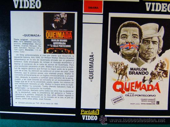 Cine: QUEIMADA-GILLO PONTECORVO-MARLON BRANDO-EVARISTO MARQUEZ-QUEMADA-1988-CARATULA...