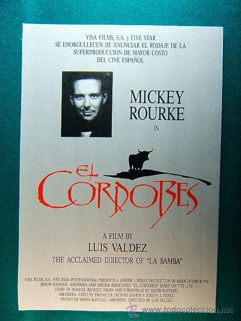 Kino: EL CORDOBES-TOROS-MICKEY ROURKE-BASED ON THE LIFE TORERO-LUIS VALDEZ-MANUEL BENITEZ-RARA-GUIA ...
